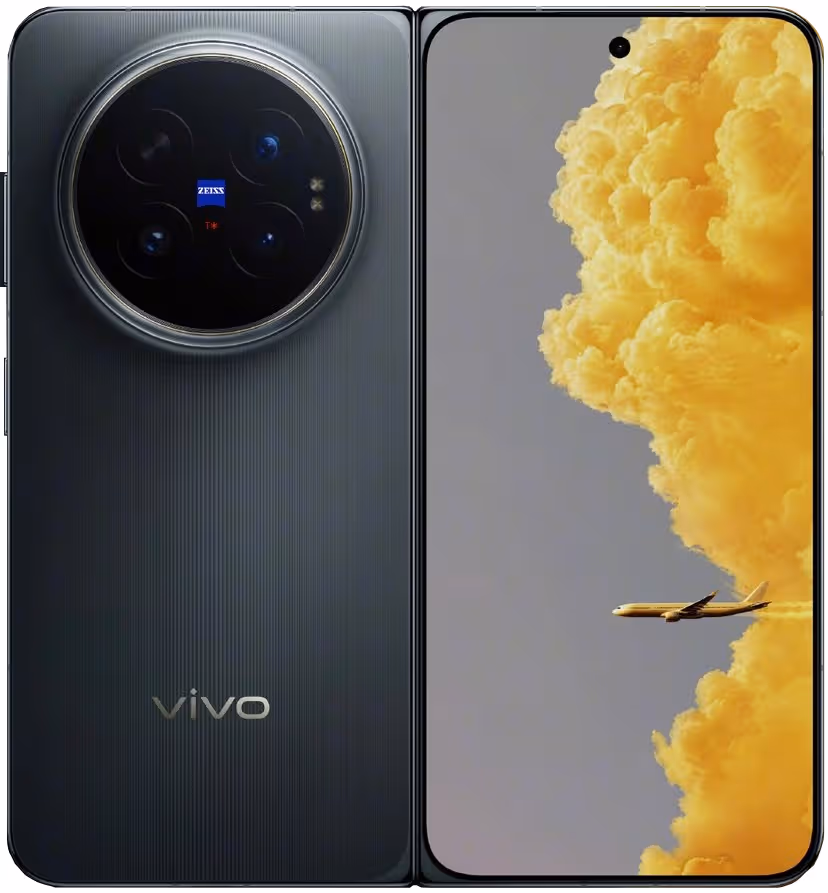 vivo X Fold6 shown partly unfolded with its ZEISS-branded rear camera module visible