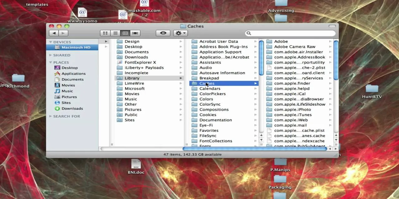 File directory view on a computer with a colorful abstract background.