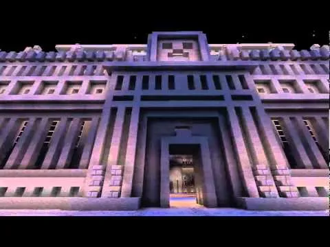 Ancient architectural structure at night.