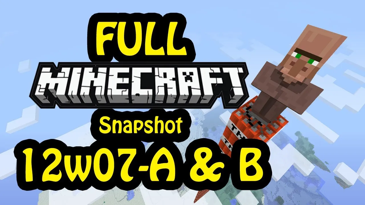 Minecraft Snapshot 12w07-A & B featuring a character flying over a landscape.