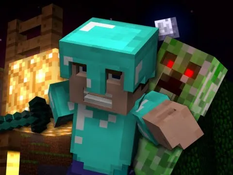 Minecraft character wearing a teal outfit being attacked by a Creeper.