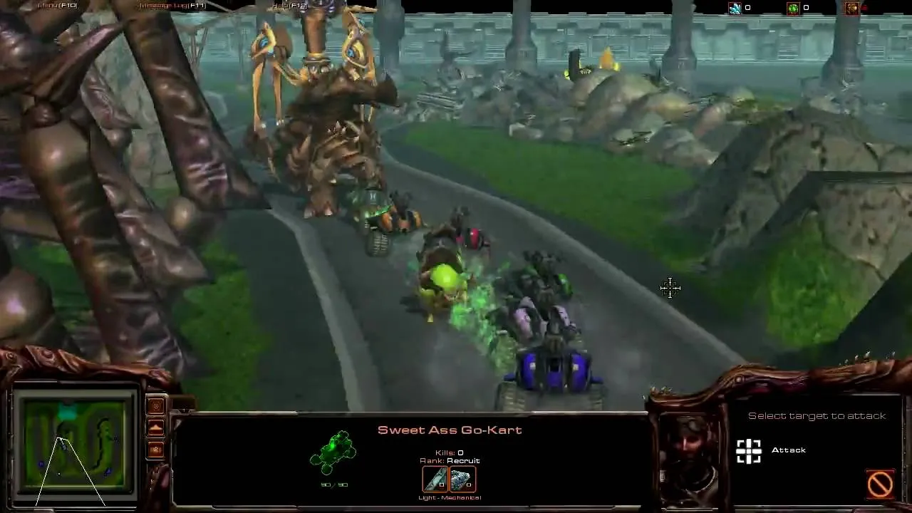 A scene from a fantasy video game depicting a character controlling a mechanical vehicle in a lush, mythical landscape.