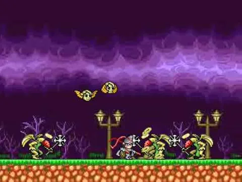 A knight battling monsters in a dark, fantasy landscape.
