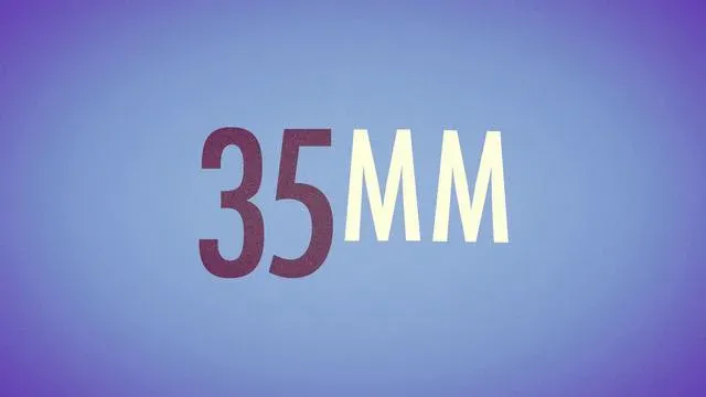 35mm film format text on a blue background