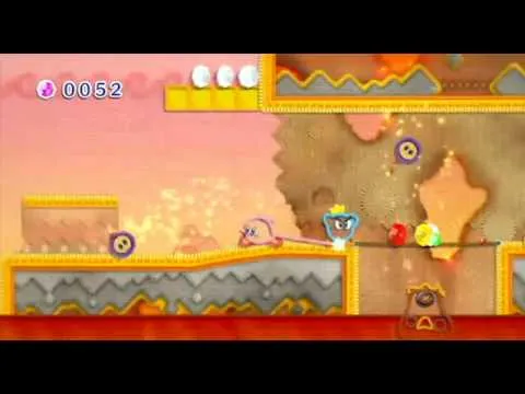 Colorful animated scene from a video game featuring characters navigating a stylized landscape.