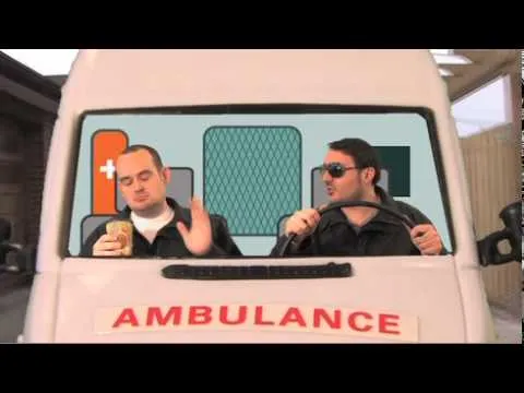 Animated scene of two characters inside an ambulance.