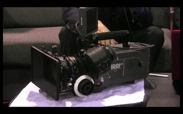 Professional video camera on a table.
