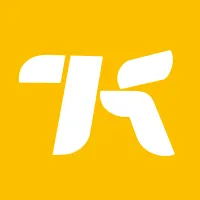Logo of a brand or organization with a yellow background and a stylized white letter "K".