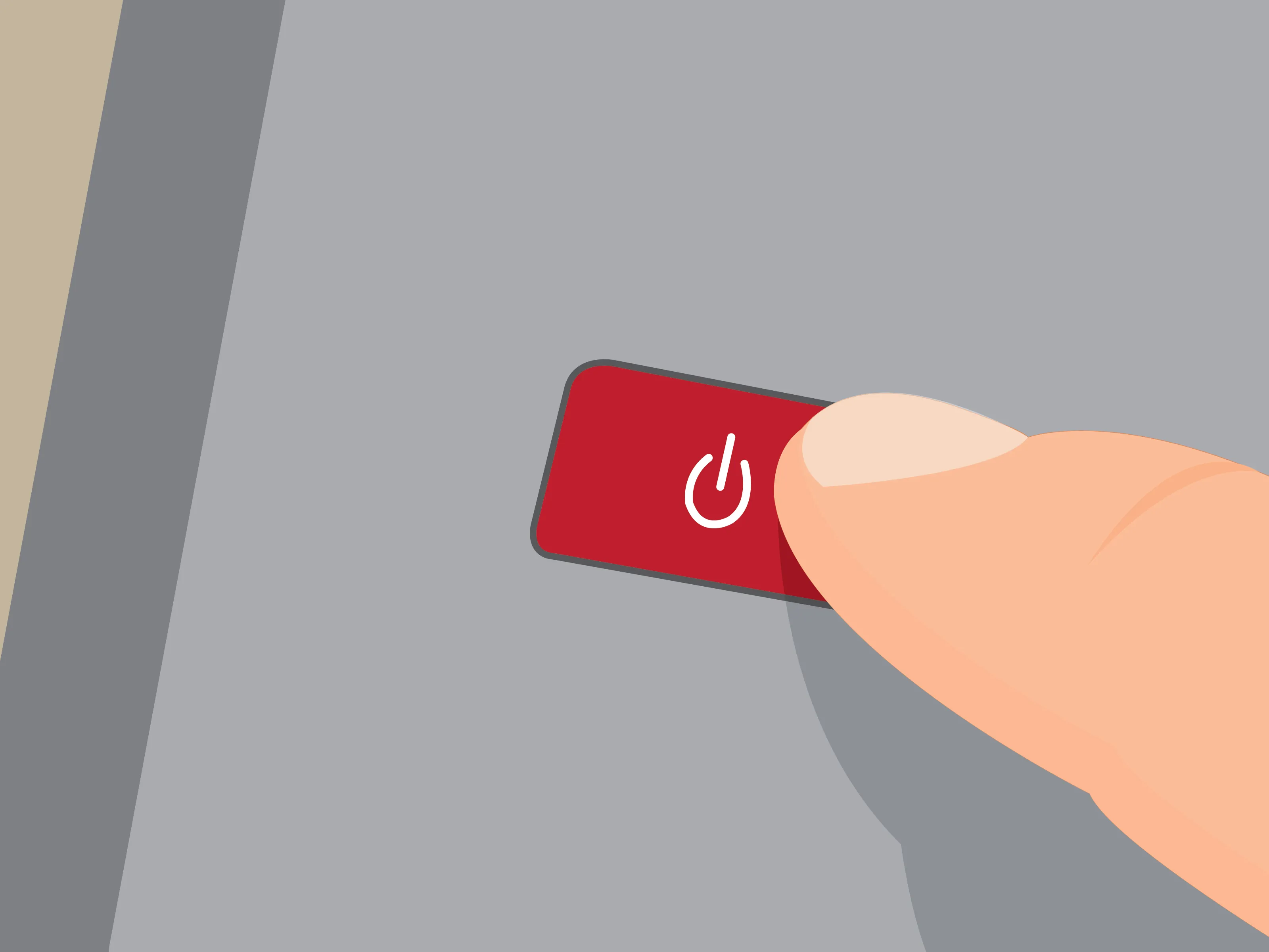 Finger pressing a red power button.