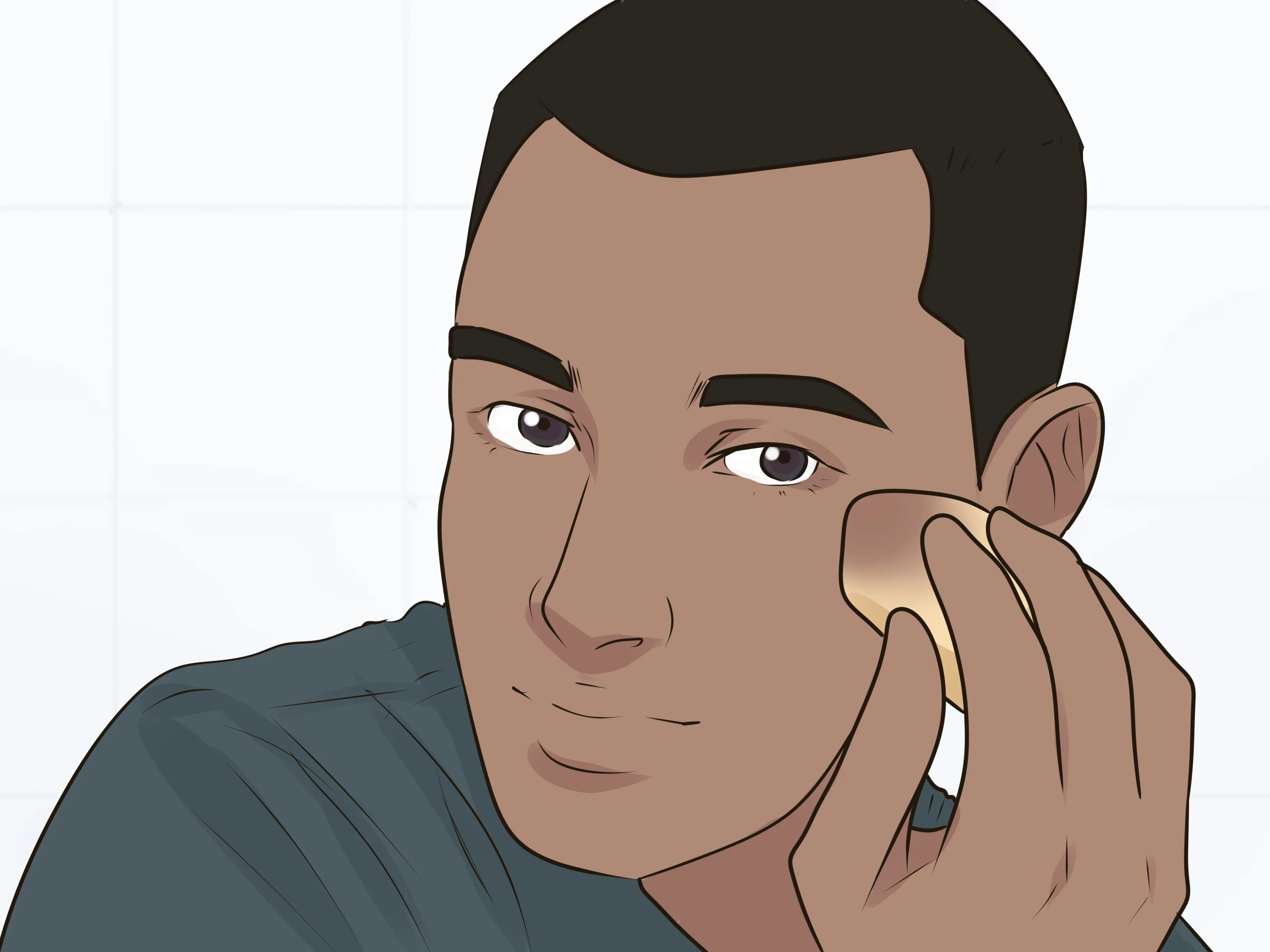 A man applying makeup using a makeup sponge.