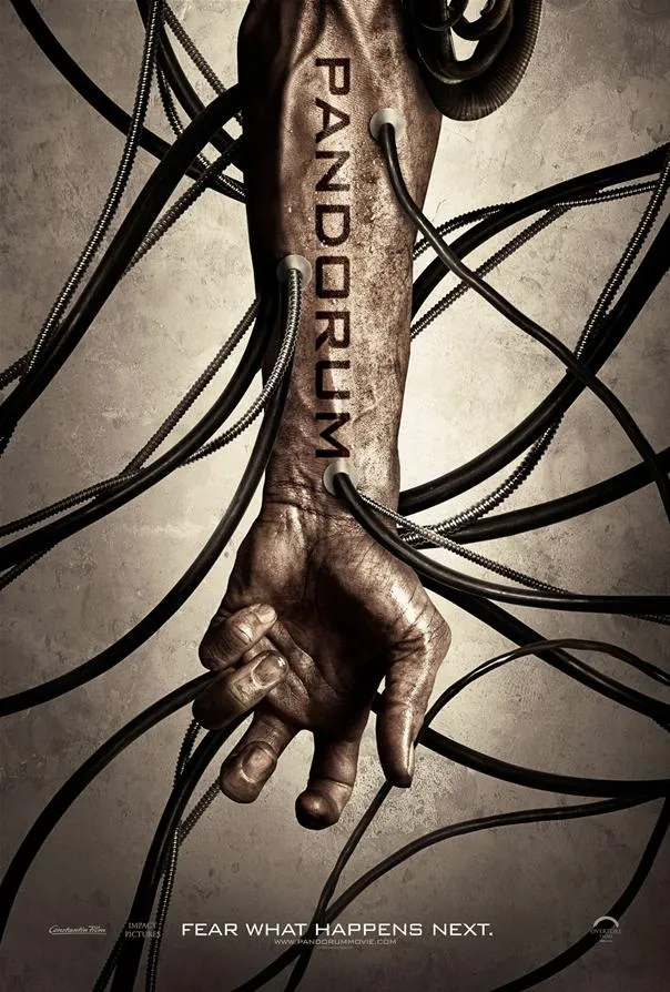 Pandorum movie poster featuring a partially robotic arm intertwined with wires.