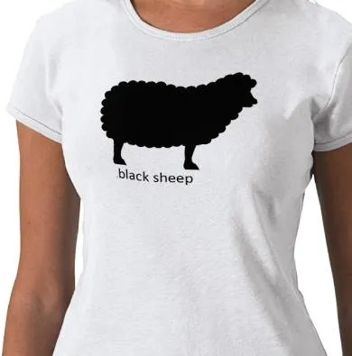 Black sheep silhouette graphic on a white t-shirt.