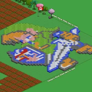 Pixel art depiction of a video game landscape with iconic characters and elements.