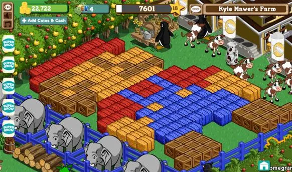 Pixel art recreation of a video game character using colorful blocks in a farm setting.