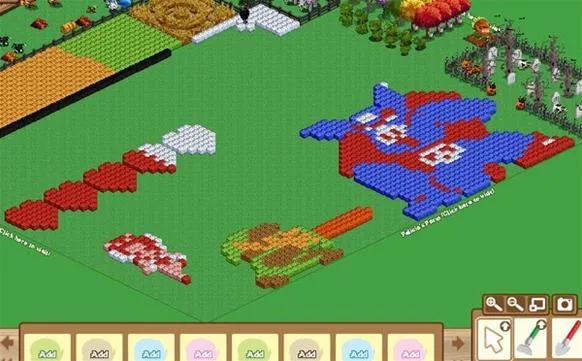Colorful pixel-art landscape created with block-style shapes.