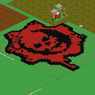 Red rose design created in a pixel art style.
