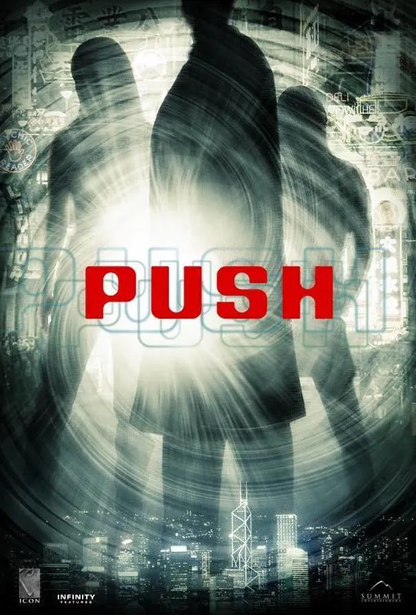 Film poster for "Push" featuring silhouetted figures against a glowing background.