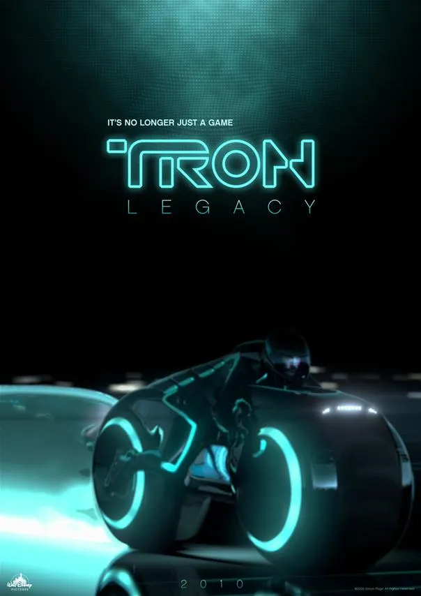 Tron Legacy movie poster featuring a futuristic light cycle.