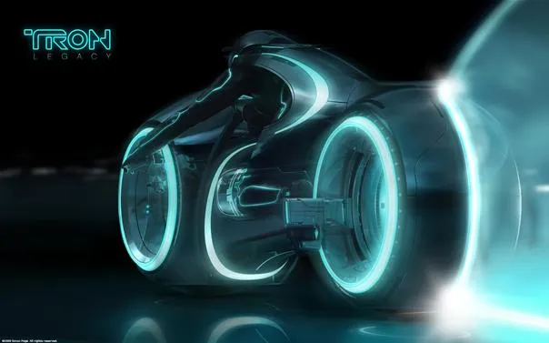 Futuristic motorcycle with glowing accents from the TRON franchise.