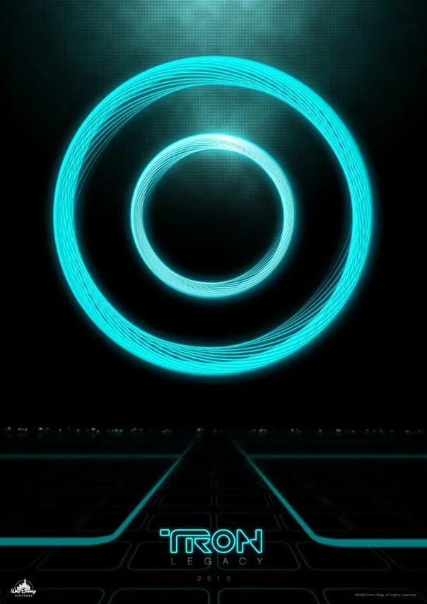 TRON logo with glowing blue circles on a dark background.