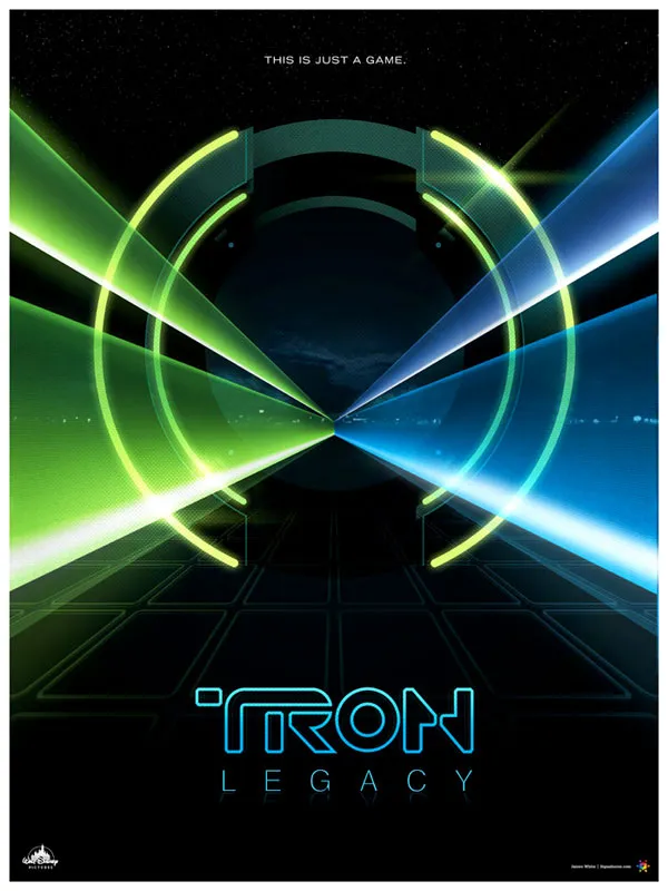 Tron Legacy movie poster featuring neon light patterns and futuristic design.