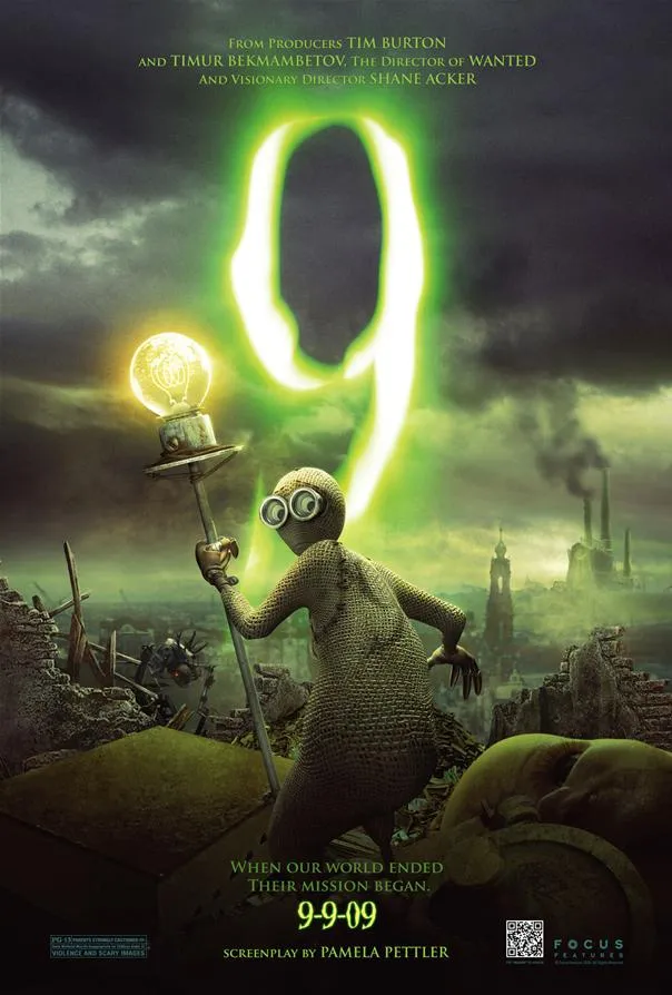 Digital artwork featuring a fictional character holding a lantern in a dystopian landscape with a large number 9.