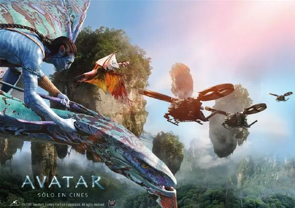 Avatar movie poster featuring flying creatures and scenic landscapes.