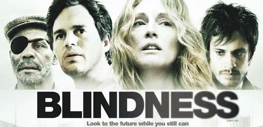 Blindness movie poster featuring four characters.