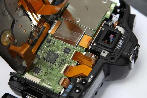 Internal components of a digital camera.