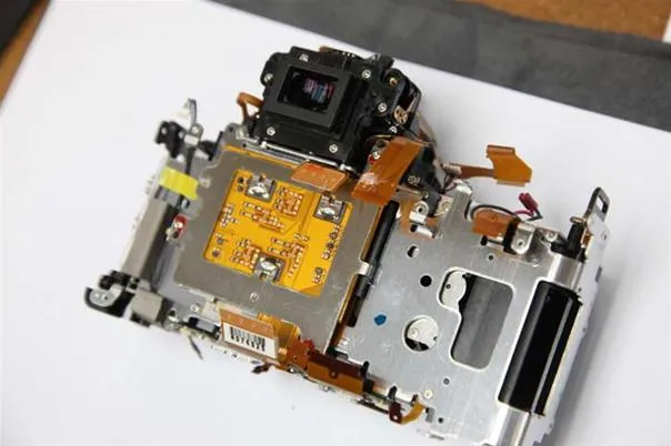 Camera circuit board with electronic components.