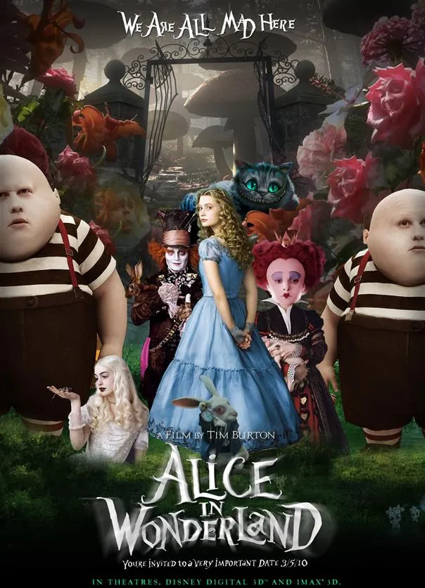 Alice in Wonderland movie poster featuring characters in a fantastical setting.