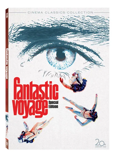 Cover art for the movie "Fantastic Voyage" featuring an eye and abstract representations of divers.