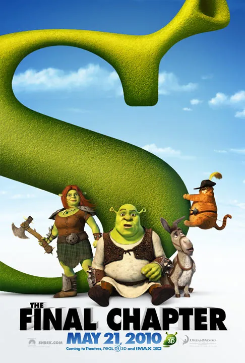 Shrek and friends in promotional poster for "Shrek Forever After" with the text "Final Chapter"