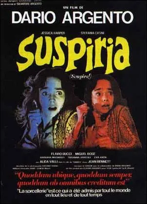 Suspiria movie poster featuring Dario Argento's film title.