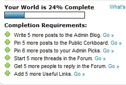 Progress bar and completion requirements for an online platform.