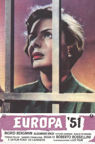 Europa '51 movie poster featuring a woman looking out from behind bars.