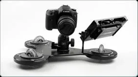 Camera mounted on a mobile dolly for smooth video capturing.
