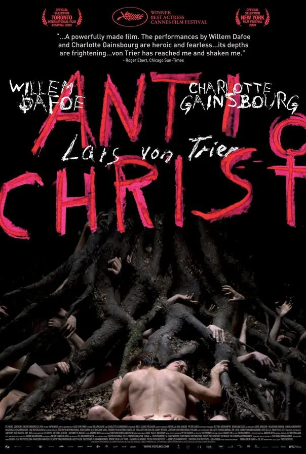Anti-Christ movie poster featuring a dark theme with abstract imagery and text.