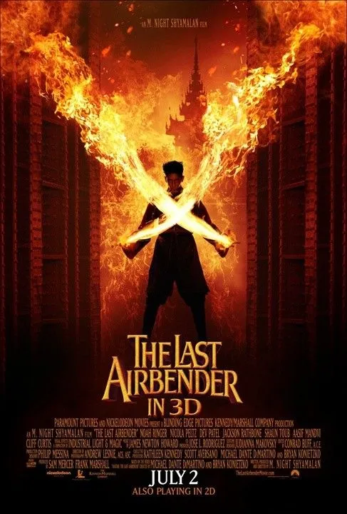 The Last Airbender movie poster featuring a character wielding fire.