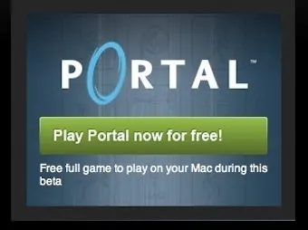Portal game promotional banner with free download offer for Mac.