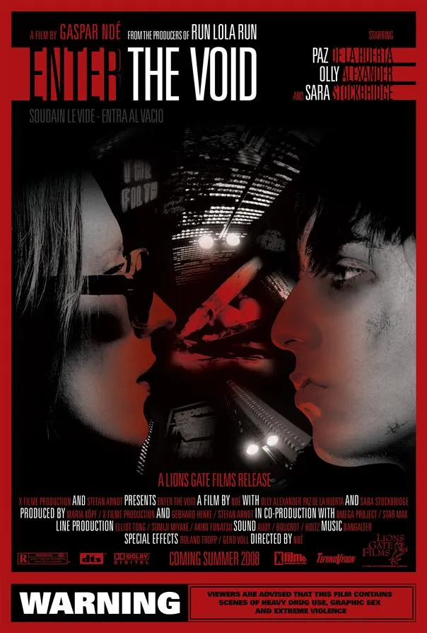 Enter the Void movie poster featuring two faces in profile against a dark, abstract background.