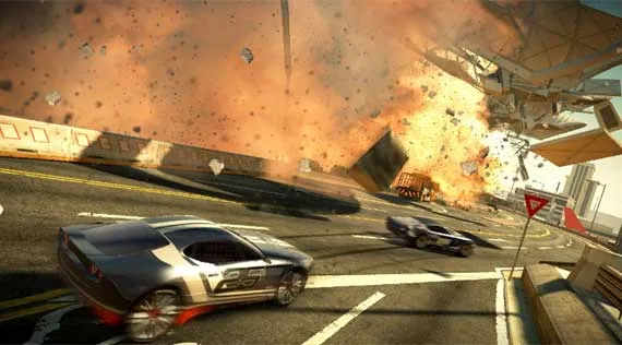 Explosive action scene with cars on a highway.