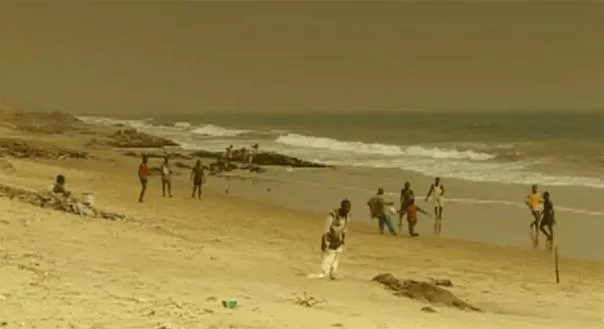 People enjoying a beach day with waves and sandy shore.
