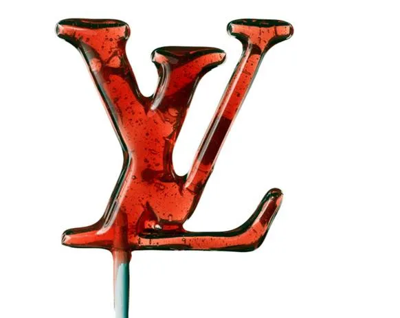 Louis Vuitton logo in red.