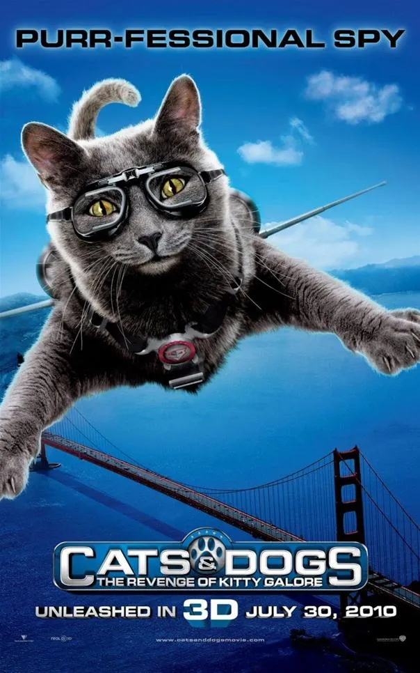 Purr-fessional spy cat in glasses on a movie poster for "Cats & Dogs."