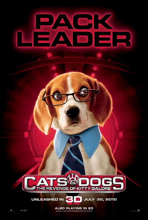 Cats and Dogs: The Revenge of Kitty Galore movie poster featuring a dog dressed in a suit and glasses.