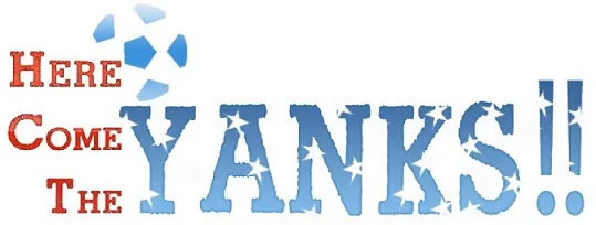 Here Come the Yanks logo with soccer ball graphic.