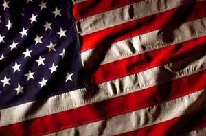 American flag waving in the wind.