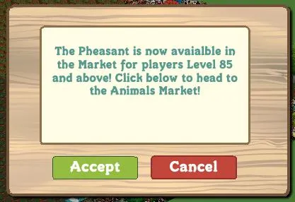 Pheasant available in the Market for players Level 85 and above.