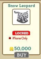 Snow Leopard game character with a locked status and price tag.